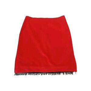 Ronni Nicole Womens Skirt Red Size 16 Polyester Zip Close Side Slits Fringe